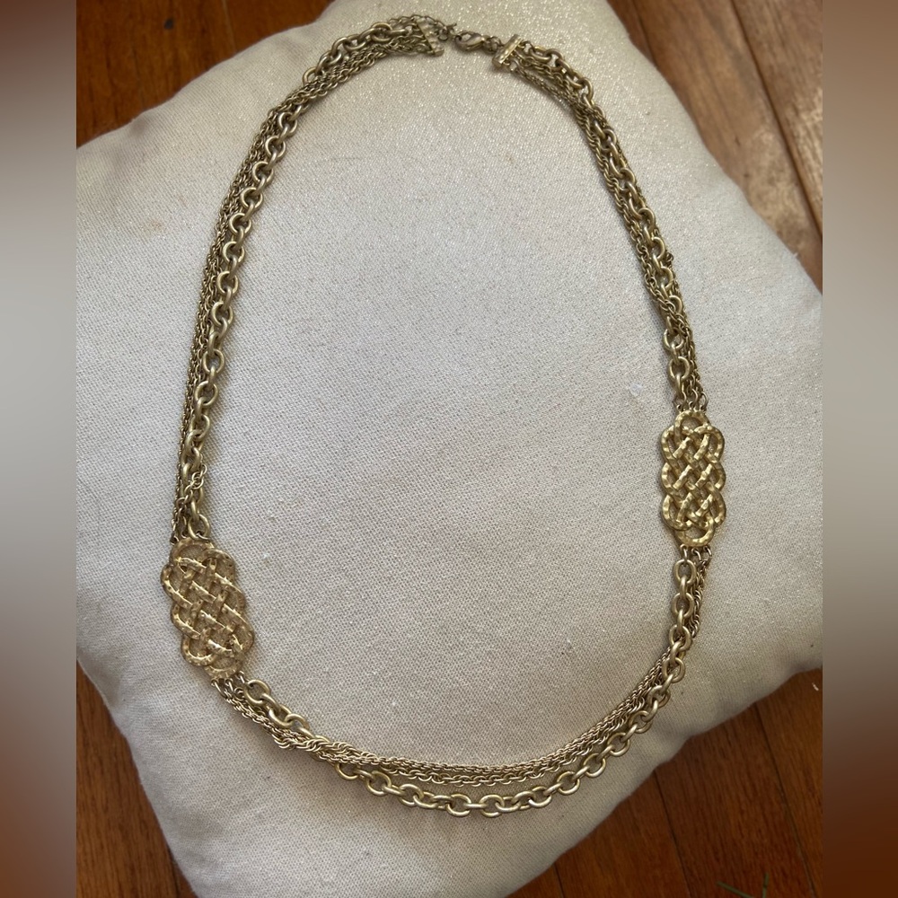Lia Sophia, Celtic Knot, Gold Tone Necklace.  Multi-Strand, Long.